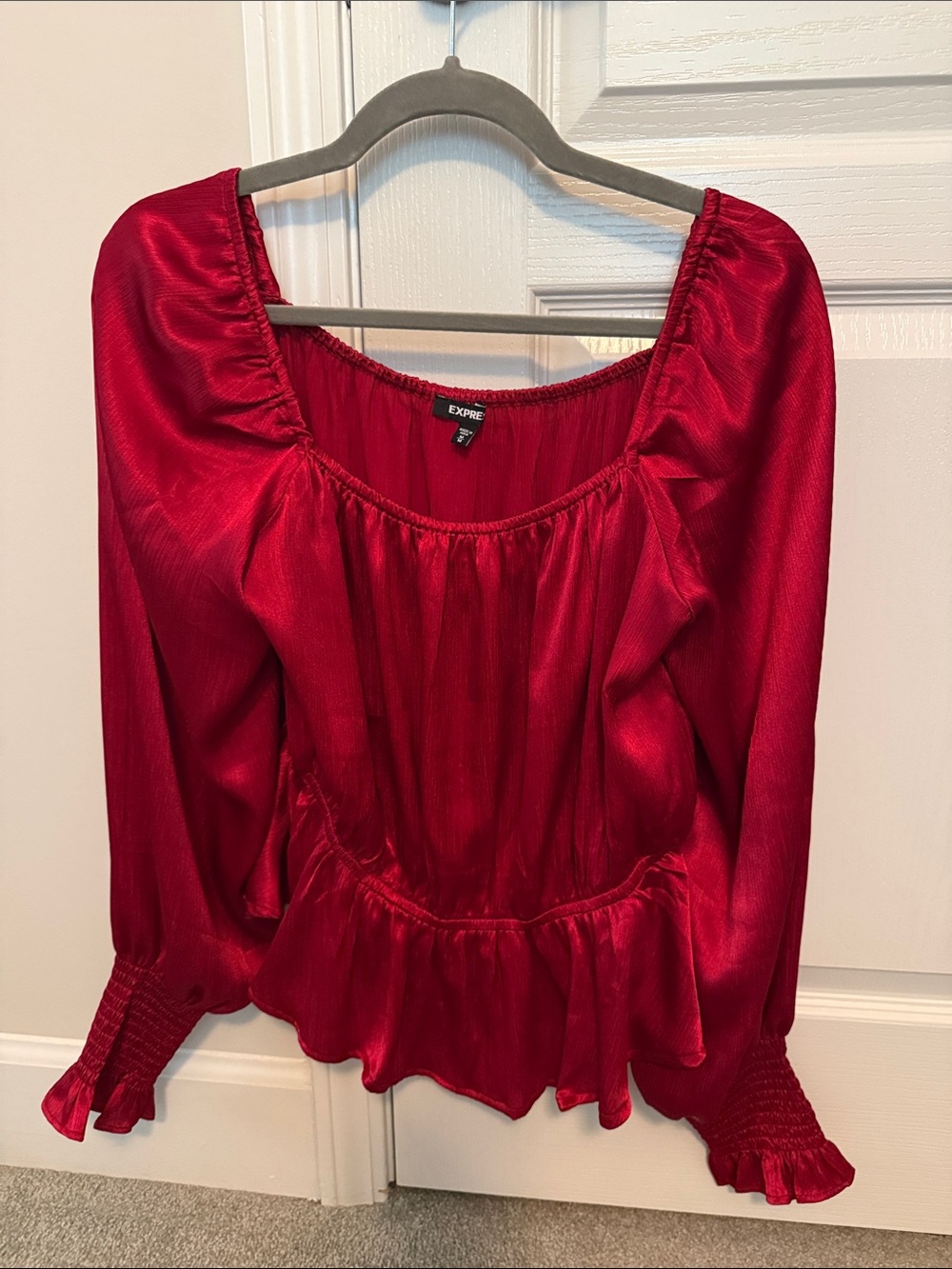 Express Red Satin Peplum Blouse
